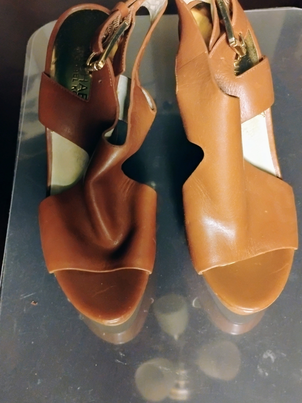 Michael Kors Cognac Leather Open-Toe Slingback Heels - Picture 5 of 8